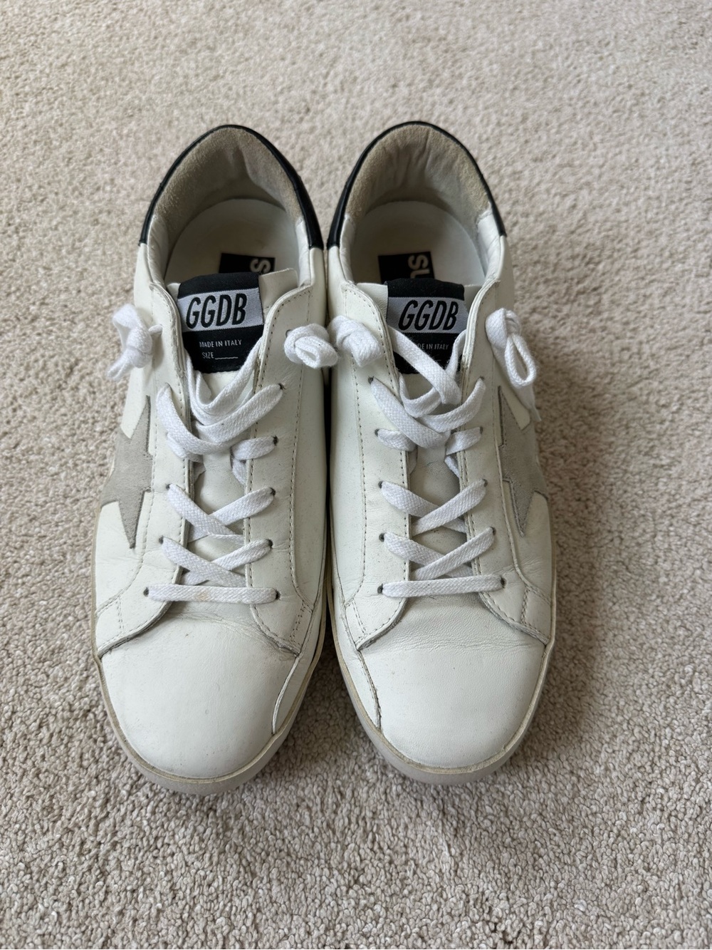 Golden Goose White Leather Sneakers with Gray Star and Black Heel - Picture 2 of 6
